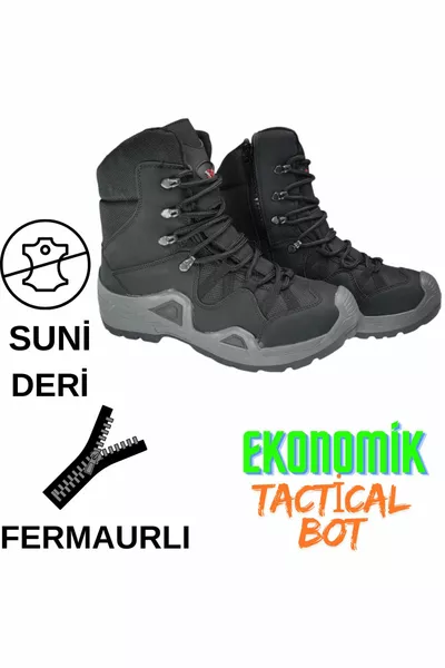 Military Camping Tactical Black Zipper Outdoor Faux Leather Tactical Winter Boots