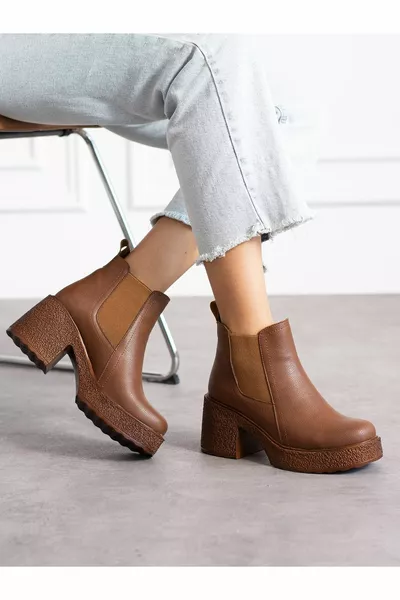 منذ تان الجلد الكعب أحذية نسائية