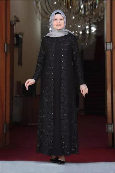 Zwarte kanten avondjurk met pailletten en pailletten voor dames 