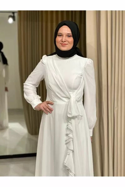 White Stars Новый сезон хиджаб шифоновая юбка Детализированное стильное вечернее платье Вечернее платье 