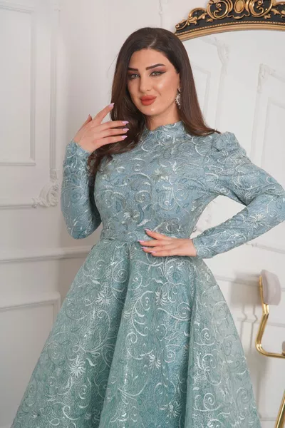 Robe de soirée hijab corsage en dentelle à paillettes avec jupe large