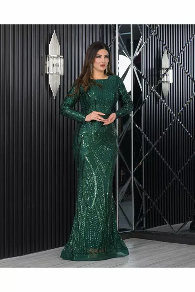 سمكة الحجاب مقطوعة بالترتر مطرزة فستان سهرة