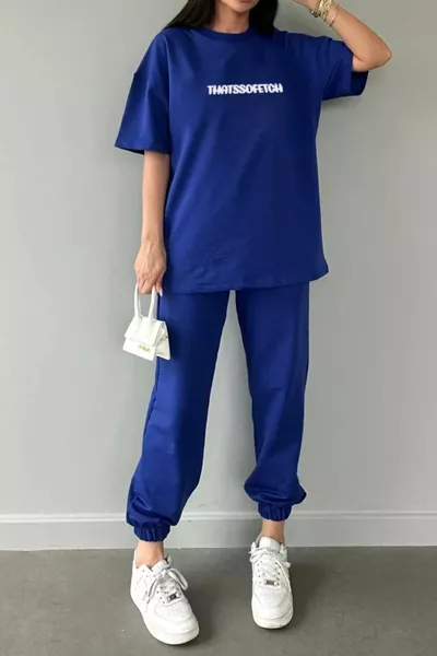 Thatssofetch T-shirt Pantalon de survêtement Jogging - Imprimé bleu Bas Haut Survêtement Col rond oversize