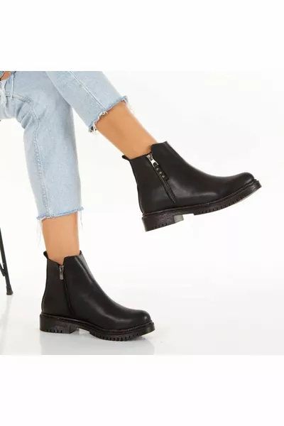 Casual Women's Boots Black skin Double Zip Women's Boots & Bootie