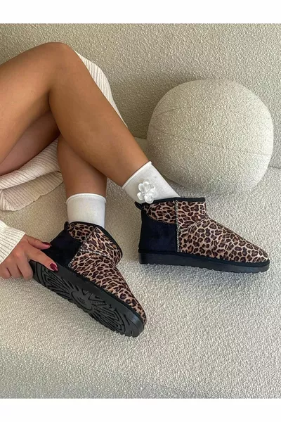 Stivali da neve leopardati neri (mini) Stivali da donna