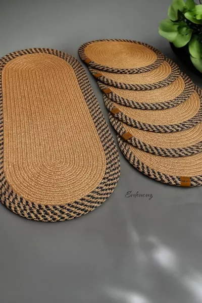 Collection Naturelle Jüt Maste Life Ensemble de 6 Sets de Nappe + Chemin de Table  cm - Set de Service Américain en Paille