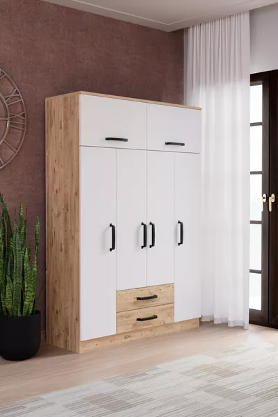 Tema 6 Copripiumino 2 Armadio con Cassetti Pino Atlantico Bianco