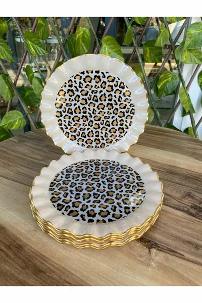 Leopar model altın 6 prç pasta tabağı  cm.