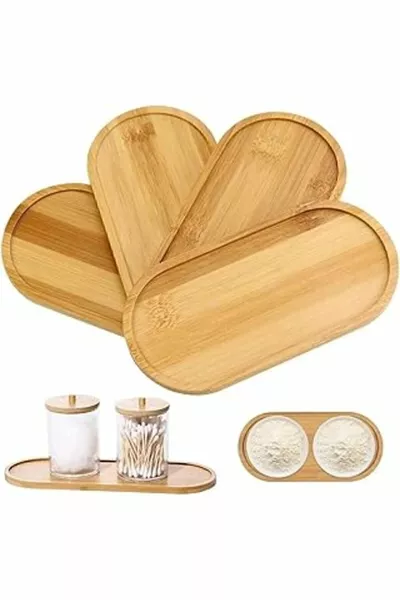 1 Piece Bamboo Oval Serving Tray - Wooden Tray - Oil Bottle Coaster