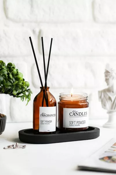 Parfum de Poudre et Bougie Parfumée Couleur Ambre (Avec Support)