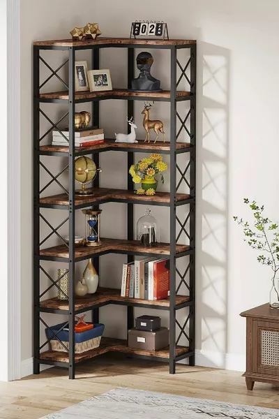 Libreria angolare a 7 livelli con design moderno ed elegante e scaffale portaoggetti