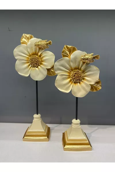 Decorative Polyester Double Flower Accessory Cream Gold