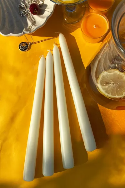 Premium Seri Kokulu Beyaz Konik Şamdan Mum - 4'lü Set