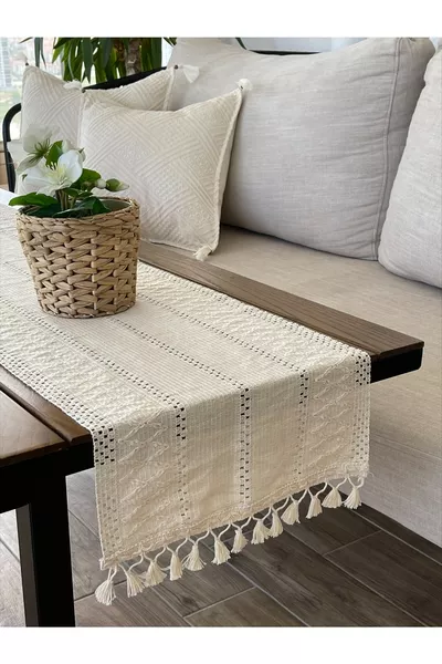 Chemin de table en dentelle tricotée avec motif de châle en coton