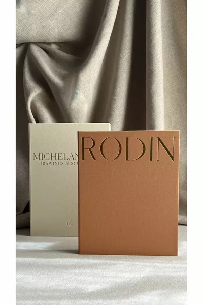 Set di 2 scatole decorative per libri rivestite in tessuto (MICHELANGELO-RODIN)