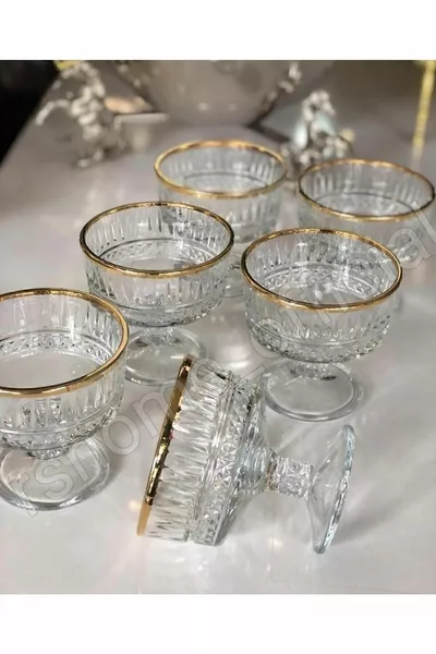 6-частов комплект Elysia Gold златист съд за сладолед и ядки с поставка Cc -r