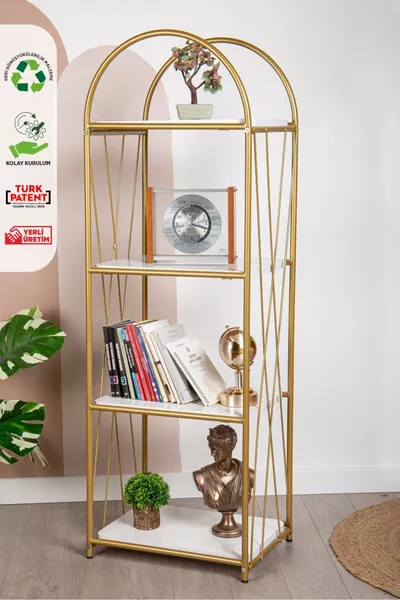 Demeter Decorative Shelf Furniture Bookcase Decorative Metal Furniture Gold 4-Shelf Bookcase