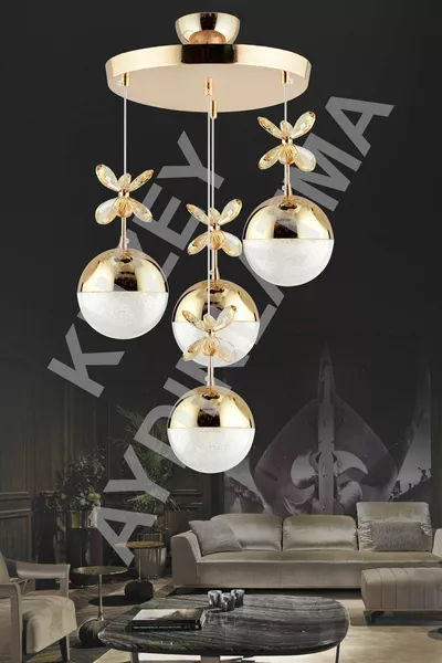 Efna 4-flammige Gold Deckenleuchte mit Fernbedienung in 3 Farben