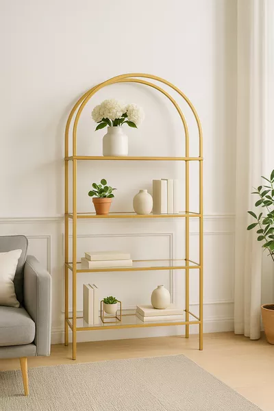 - رف مكتبة مونا غولد للديكور، رف مطبخ، زجاج شفاف