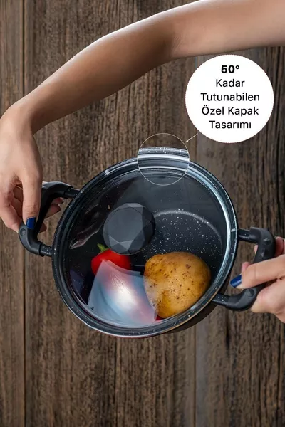 Diamante 3-Piece Glass Lid / / cm Cast Deep Midi Pot Set