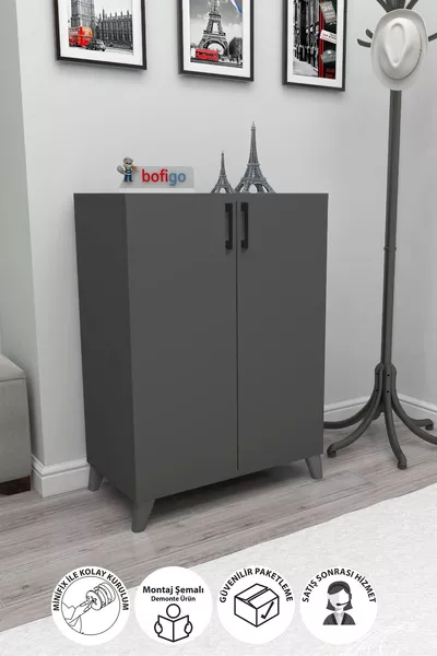 4-Shelf 2-Door Shoe Cabinet Multipurpose Cupboard Shoe Storage Ceren Anthracite