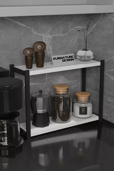 Metal Kitchen Countertop Organizer with 2 High Shelves, Bathroom and Kitchen Organizer, White