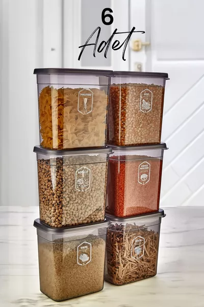 Набор из 6 прямоугольных контейнеров для хранения продуктов с маркировкой Moly, 2 литра, с крышками, возможность комбинирования