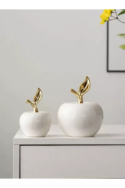 Apple Pattern 2-Piece Figurine Set - Modern Ceramic Home Decor