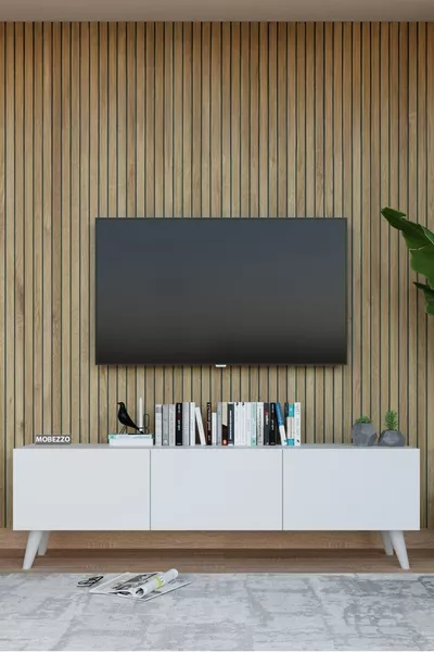 3-Door TV Unit  Cm TV Stand Glossy White