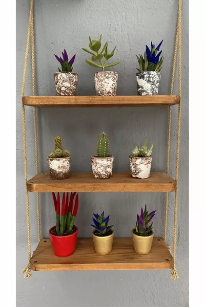 Houten wandplank drietal boekenplank plantenbak accessoire