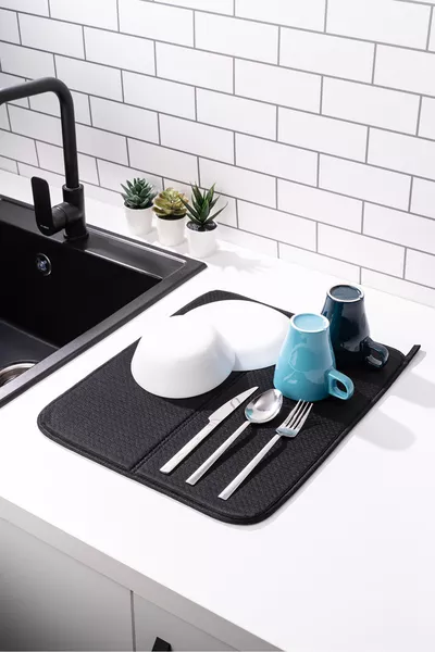 Mikrotex Bulaşık Matı Süper Emici Bulaşık Kurutma Matı cm Tezgah Üstü Bulaşık Matı Siyah