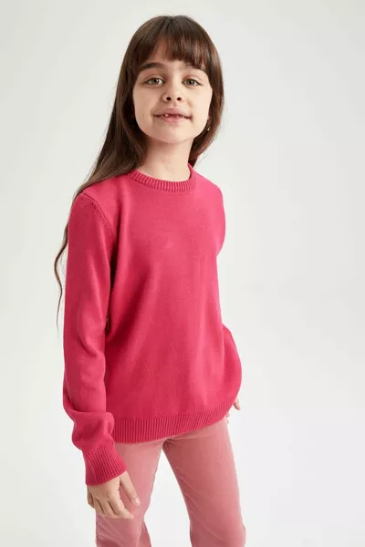 Girls' Regular Fit Crew Neck Sweater