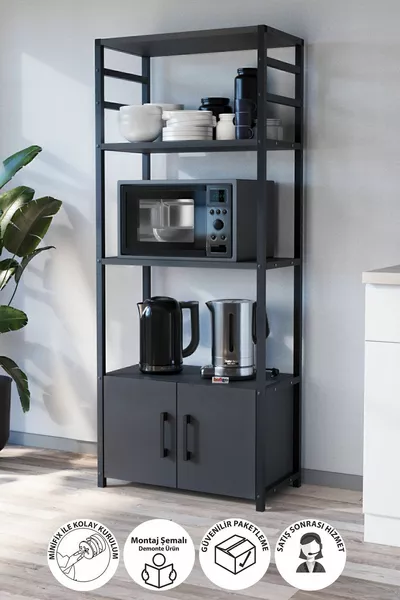 Kitchen Stand 2-Door 4-Shelf Coffee Corner Kitchen Rack Kitchen Cabinet Colombia Anthracite