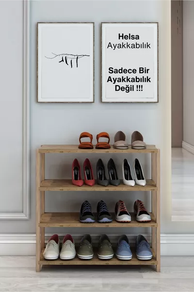 Helsa Pine 4-Shelf Wooden Shoe Rack - Multi-Purpose Decorative Shelf, Organizer - Flat Pack and Easy to Assemble