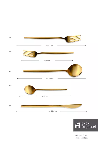 Set di posate Orion Shiny Gold da 6 pezzi con coltelli, forchette e cucchiai