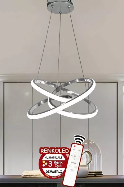 ثريا LED عصرية بثلاث ألوان مع جهاز تحكم عن بعد، هيكل كروم، للصالون، الغرفة، المطبخ، المدخل، أسطورية