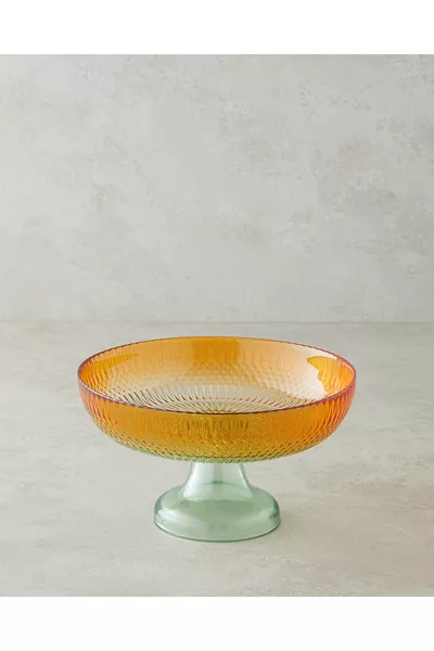 Стеклянная чаша на ножке Аринa,  см, зелёно-оранжевая