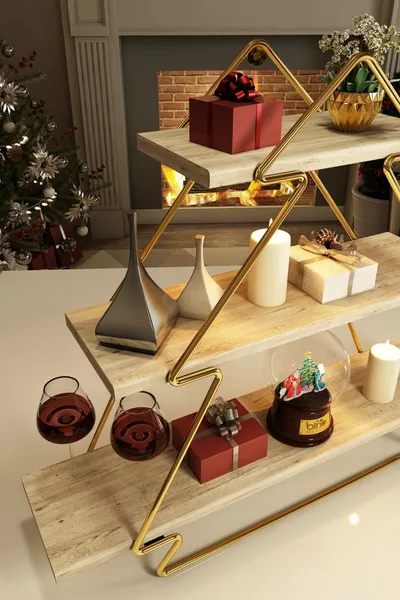 Organizer Regulator Service Presentation Snacks, Kitchen Cart Gold Tabletop Model