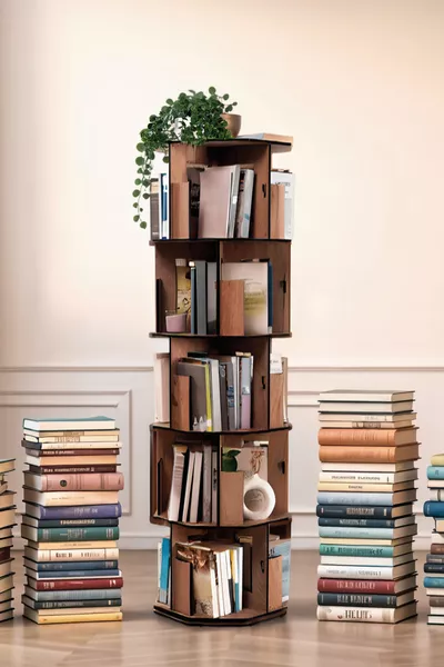 5-laags Draaiende Boekenkast | ° Draaibaar, Boeken capaciteit, Notenkleur
