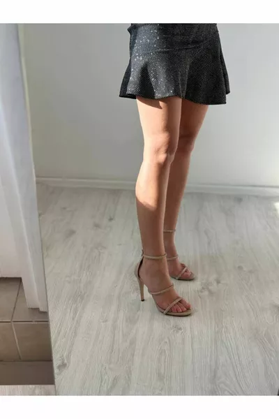 Кожа Три ленти Каменни вечерни обувки