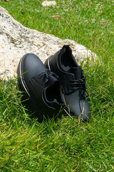 7cm Height Increasing Concealed Heels Black Color Needle Print Look Men's Sneakers Sneaker