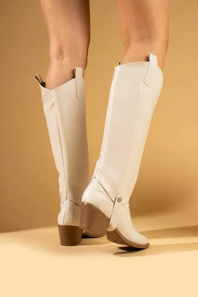 Donna Beige Nuova Stagione Cowboy Western 2 Diverso Uso Sia Stivali Che Stivali