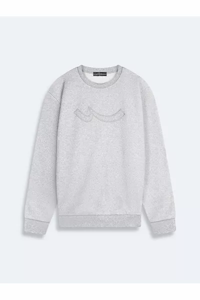 سويت شيرت رمادي بأكمام طويلة وياقة مستديرة