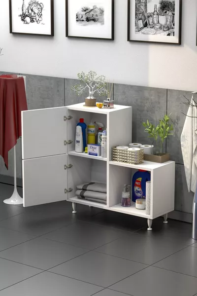 2 Deurs L Multifunctionele Badkamerkast Wit