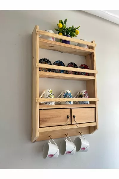 Декоративна дървена закачалка, декоративна полица