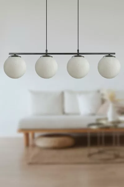 Sezar White Glass Living Room - Kitchen - Bedroom Black Modern Design 4-Light Chandelier