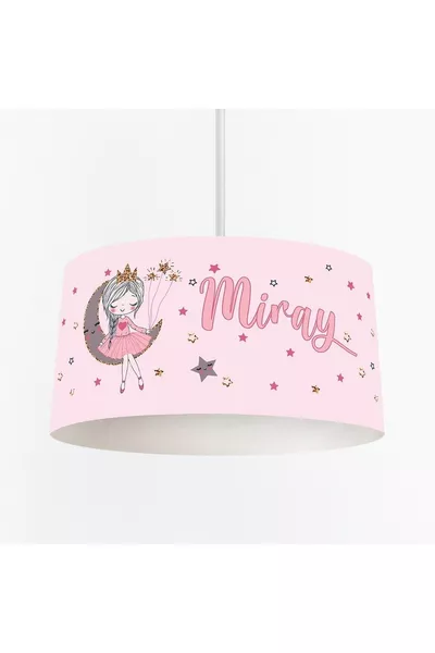 Pink Dress Girl and Moon Pattern Children's Room Digital Print Pendant Chandelier