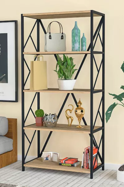 Bibliothèque décorative Armarse à 5 étagères en bois, bibliothèque en métal, étagère à fichiers, étagère à livres, étagère de salon en pin