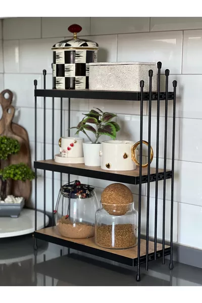 TRIPLE WIRE SHELF Kitchen Shelf PINE Countertop Shelf Coffee Corner Shelf Bathroom Shelf Spice Rack