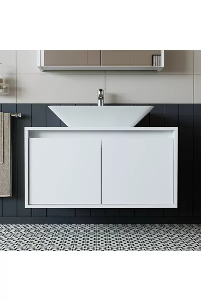 Banos Banyo Voetloos 2-deurs badkamerkast met wastafel, mat wit MDF, cm badkamerkast